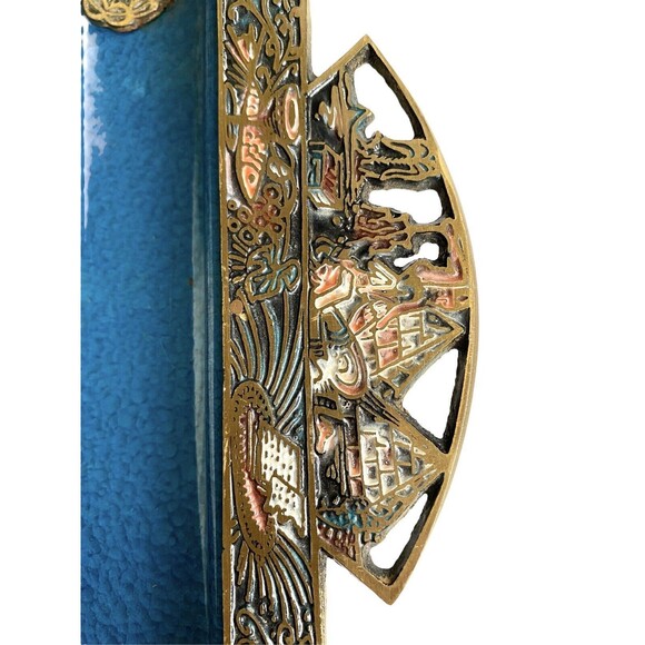 Mid Century Enamel on Brass Carved Footed Tray Dish Bowl Isreal fish wine grapes - Picture 4 of 16